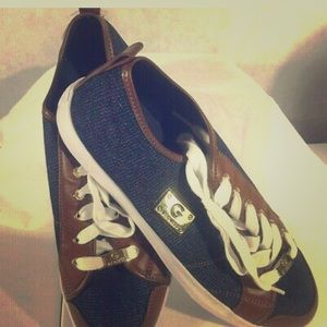 NWOT G by Guess denim and faux leather sneakers